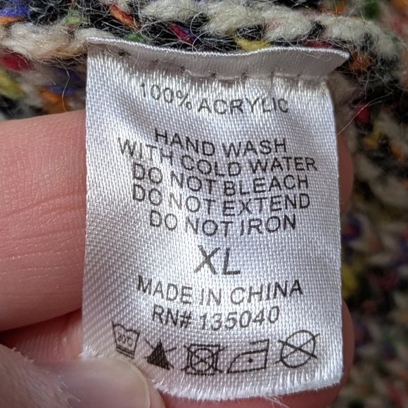 Kamana Black White Rainbow Colorful Chevron Open Cardigan Sweater XL - Picture 7 of 8